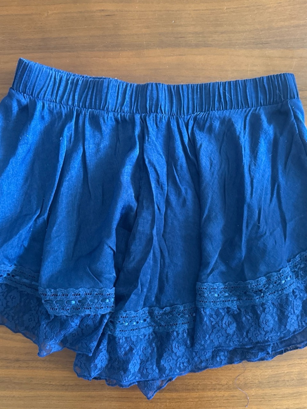 Free People Intimates Blue Lace-Trim Silk Shorts